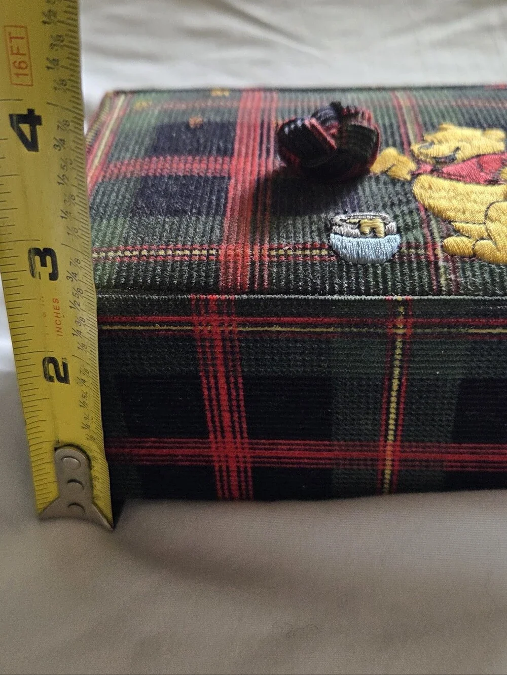 Y2K Vintage Disney Store Embroidered Winnie the Pooh Tartan Corduroy Jewlery Box